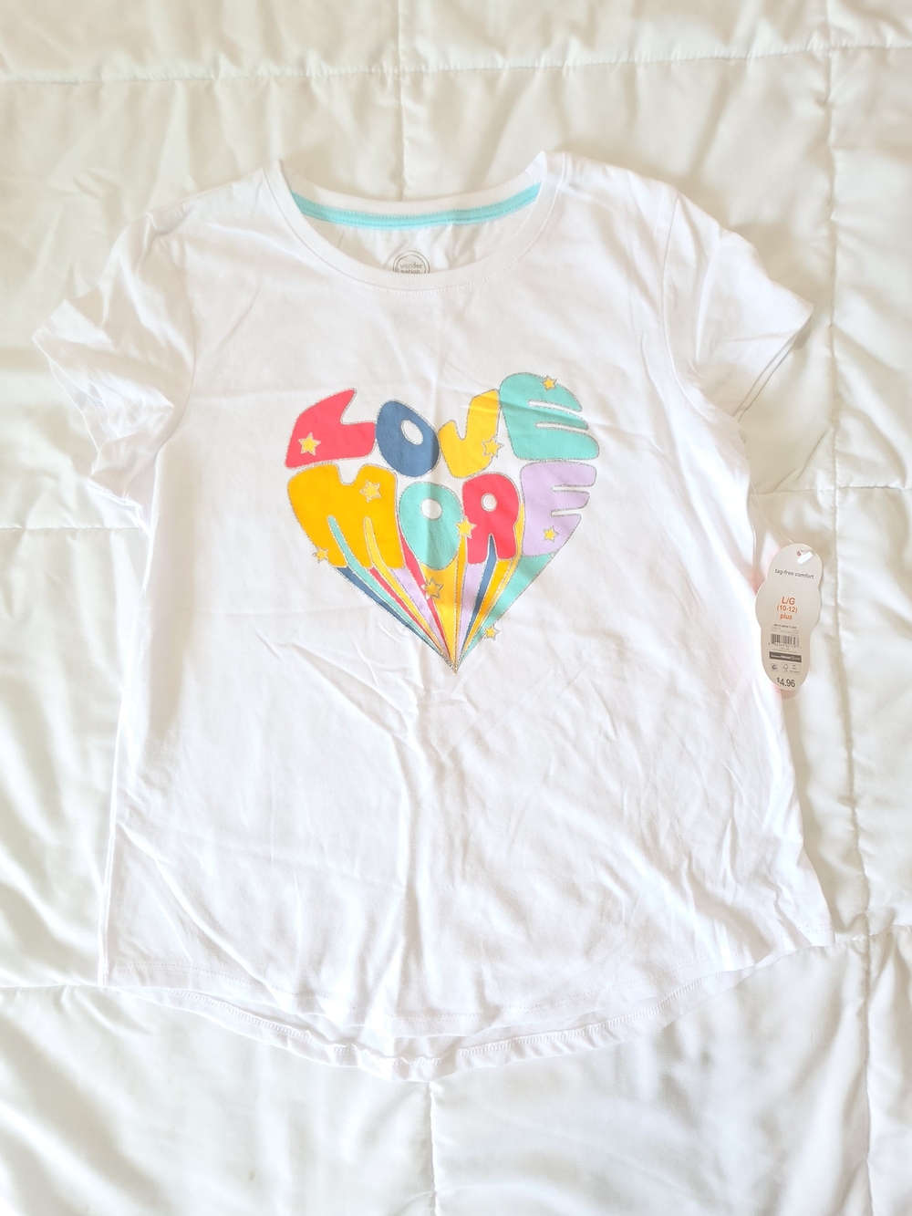 wonder nation White Tee with Multicolor 'Love More' Heart Graphic